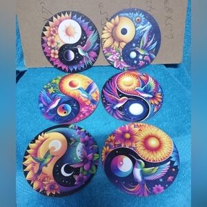 Colorful Yin Yang Bird Coasters Set Of 6